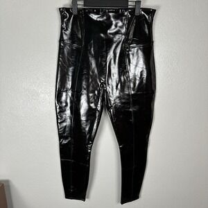 SPANX High Waisted Pull-On Faux Patent Leather Black Leggings Size 1XPetite
